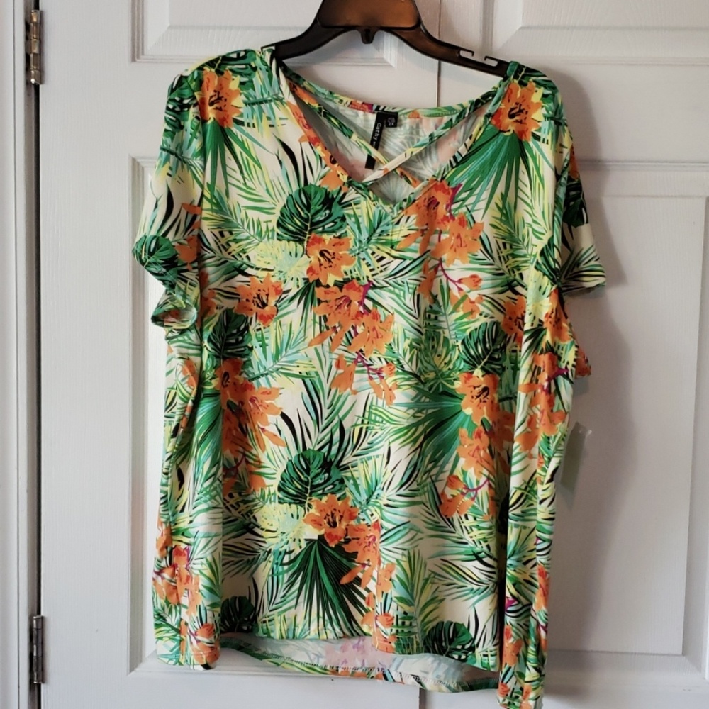 Tropical cross neck pullover